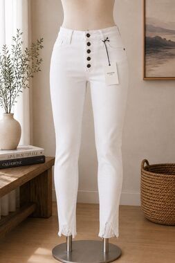 Hidden Logan White High Rise Button Fly Skinny Frayed Hem Size 27 NWT